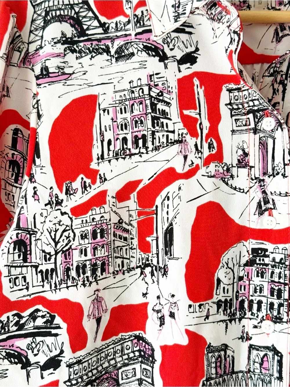 Karl Lagerfeld Bungee-Sleeve Blouse Parisian Sketch Theme Print Size Medium - Picture 11 of 13